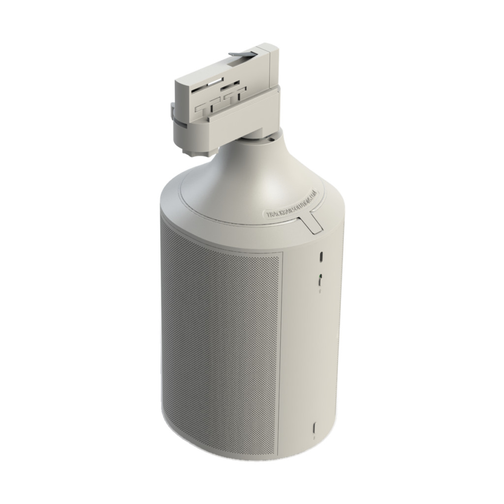 Vit skenadapter för 3-fas ljusskena till Sonos Era 100, sedd bakifrån